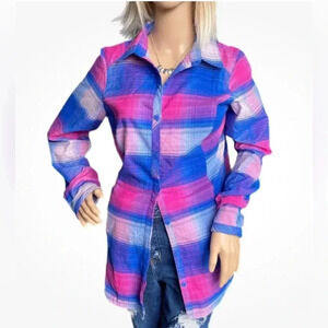 COLUMBIA Omni Wick Button Down Pink Blue Plaid Logo Shirt Long Sleeve
